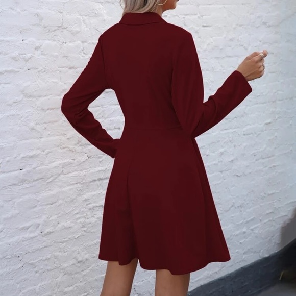 Lapel collar blazer dress pleated long sleeve - Picture 6 of 6